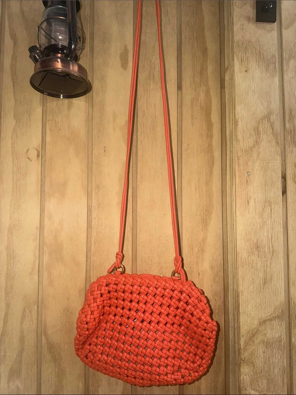 Woven Coral Crossbody Bag with Adjustable Strap